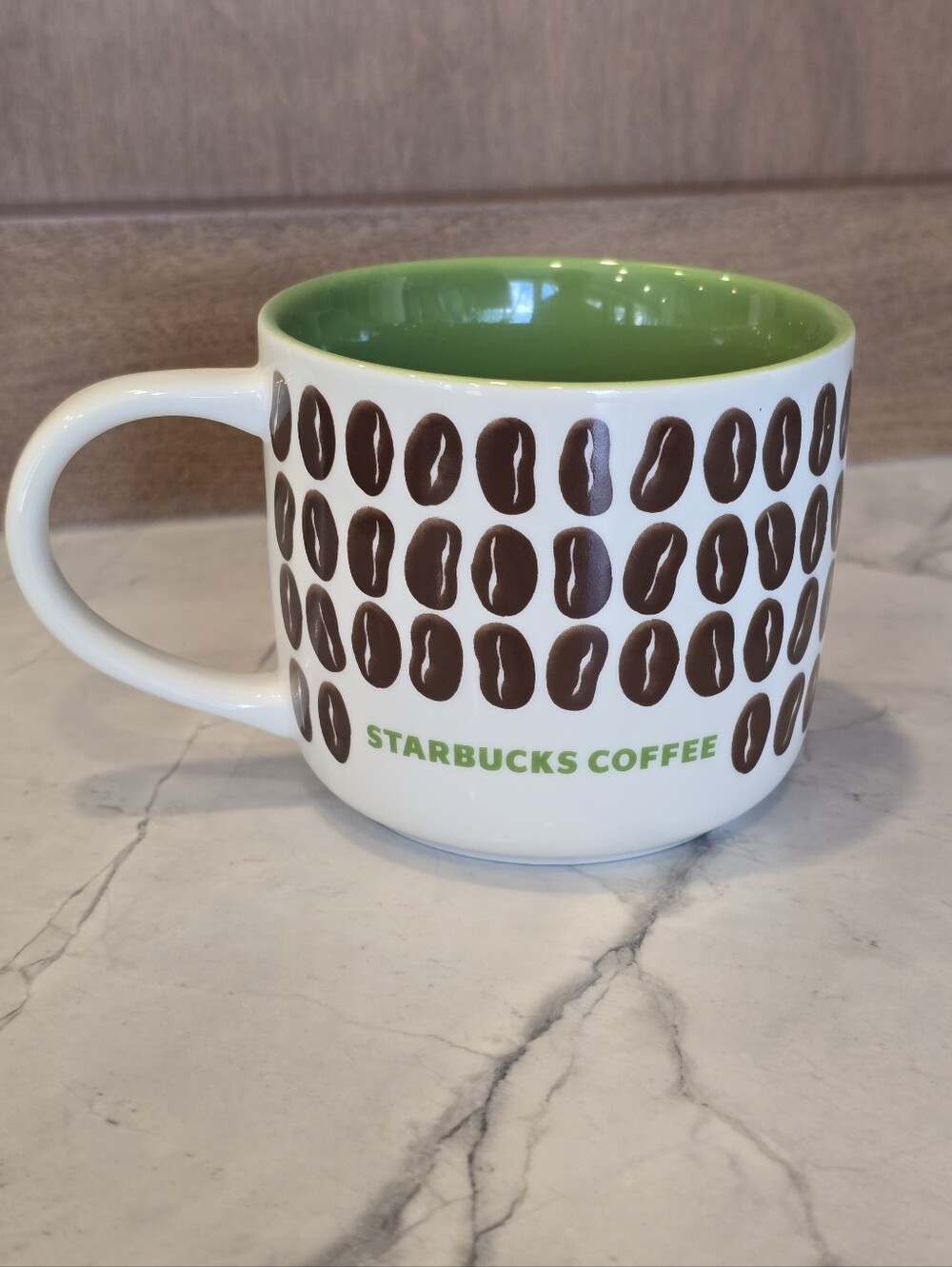 Starbucks 2009 Coffee Bean Mug Bone China White Brown Green Cup